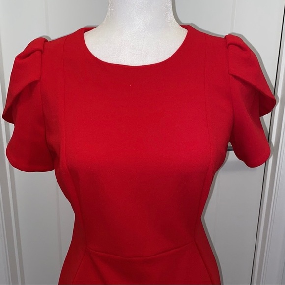 🌷NWT! Red Calvin Klein Sheath Tulip Sleeve Dress - Picture 2 of 9
